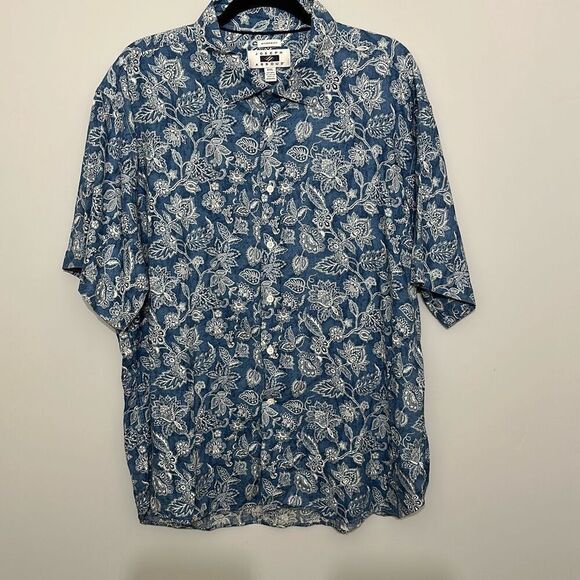 NWT Joseph Abboud Mens Blue Linen Blend Floral Modern Fit Button Up Shirt‎ XL - Picture 1 of 7